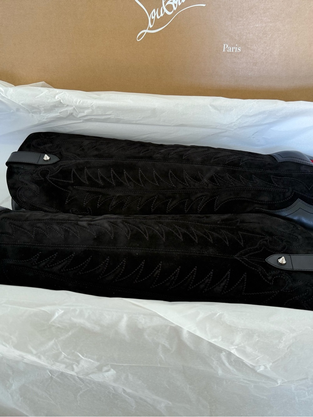 Christian Louboutin Santia Botta 85mm Suede Western Knee-High Boots 36.5 - Picture 9 of 12